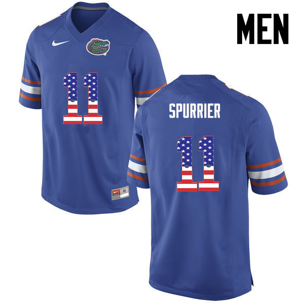 Men Florida Gators #11 Steve Spurrier College Football USA Flag Fashion Jerseys-Blue - Click Image to Close